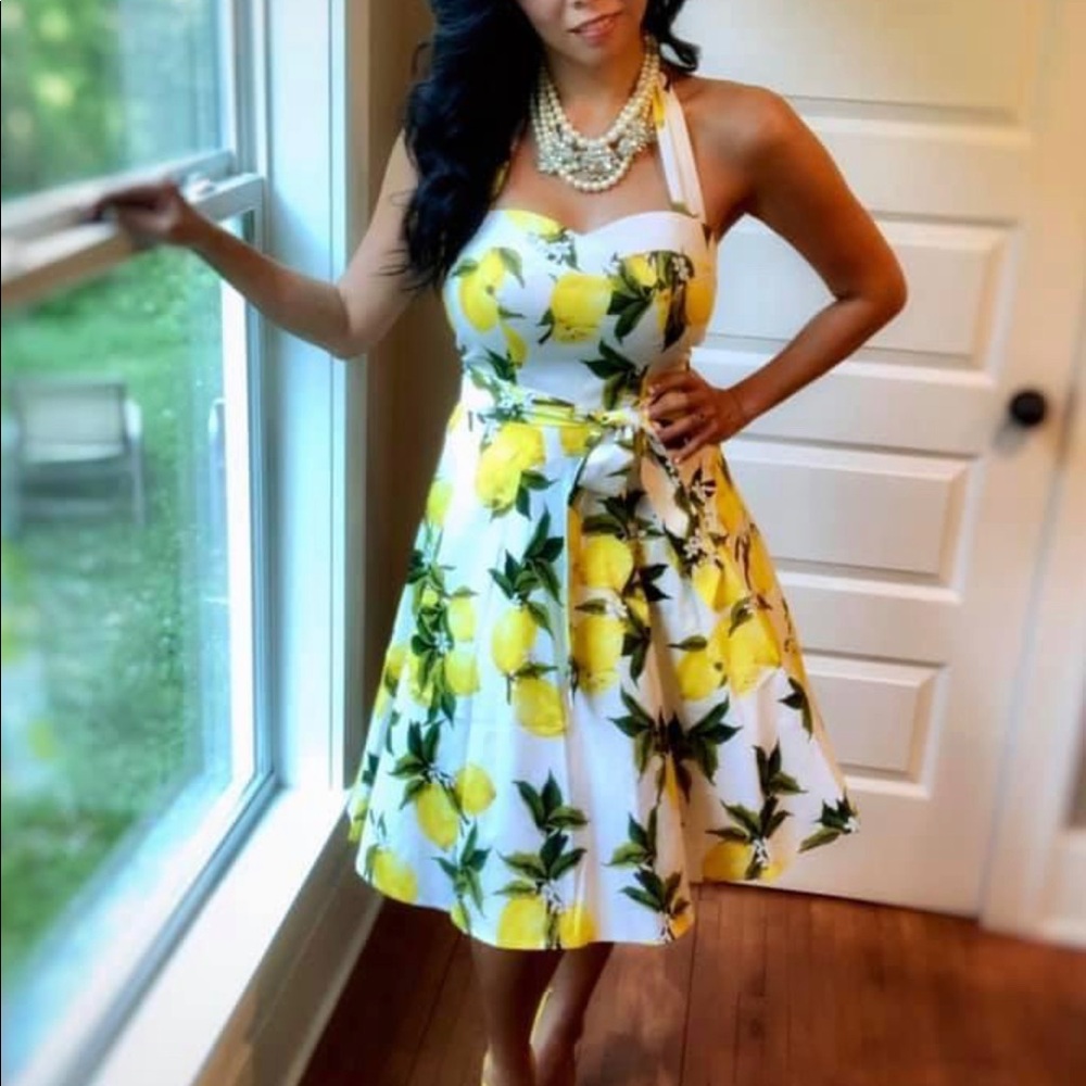 NWT Vintage Lemon Audrey Dress 1950s Halter Retro Cocktail Dress, MULTI SIZES